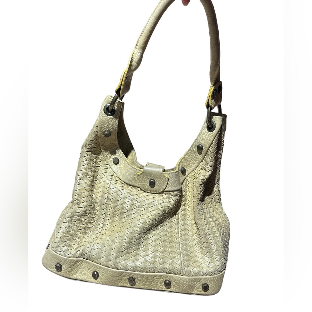 Plinio Visona Leather Woven Shoulder Bag Green Plinio Visona Slouchy Purse